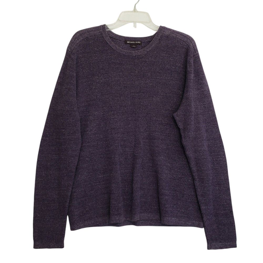 Michael Kors Men's Large Purple Cotton and Wool Blend Sweater